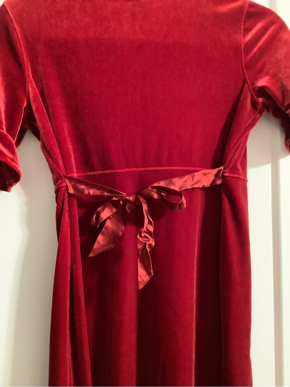Girls' Red Velvet Midi Dress with Faux Button Front - Picture 6 of 6